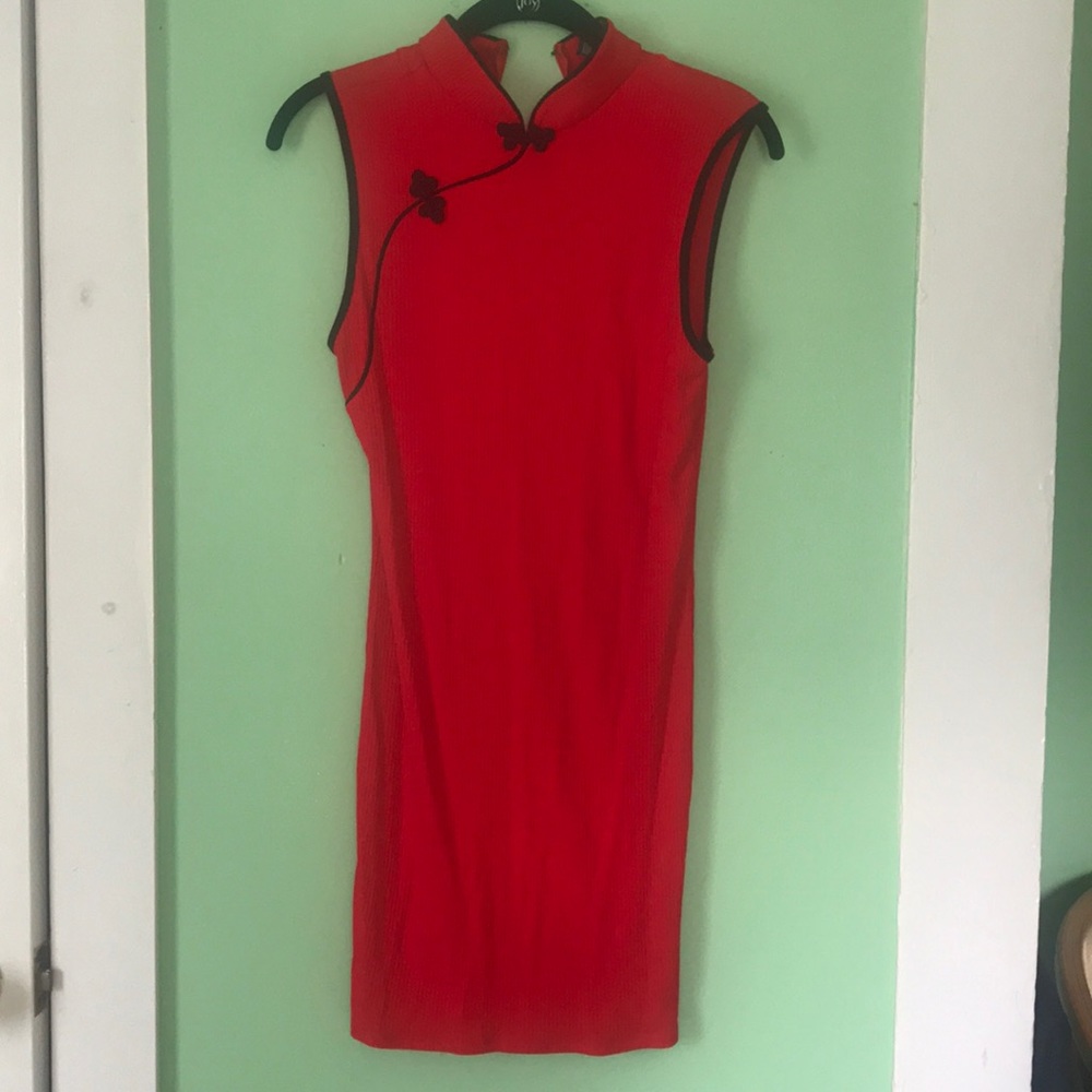 Chinese inspired red body-con dress